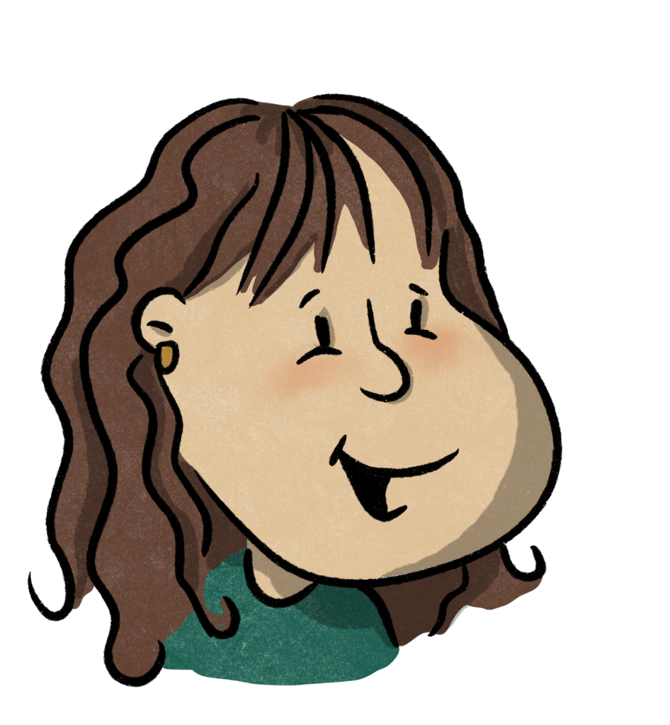A cartoon graphic of a female head with dark hair representing the therapist